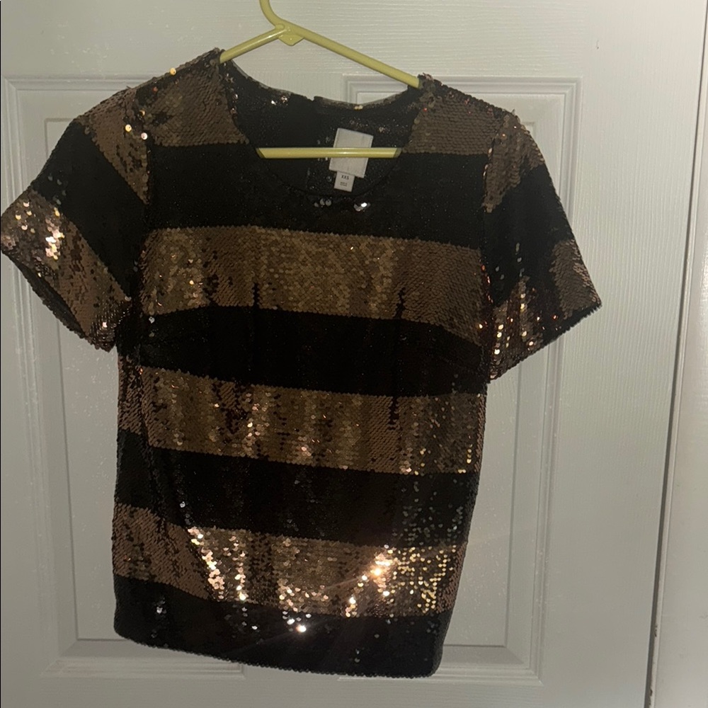 Anthropology Maeve Sequin Striped Blouse in Black and Gold. Size XS. NWOT.